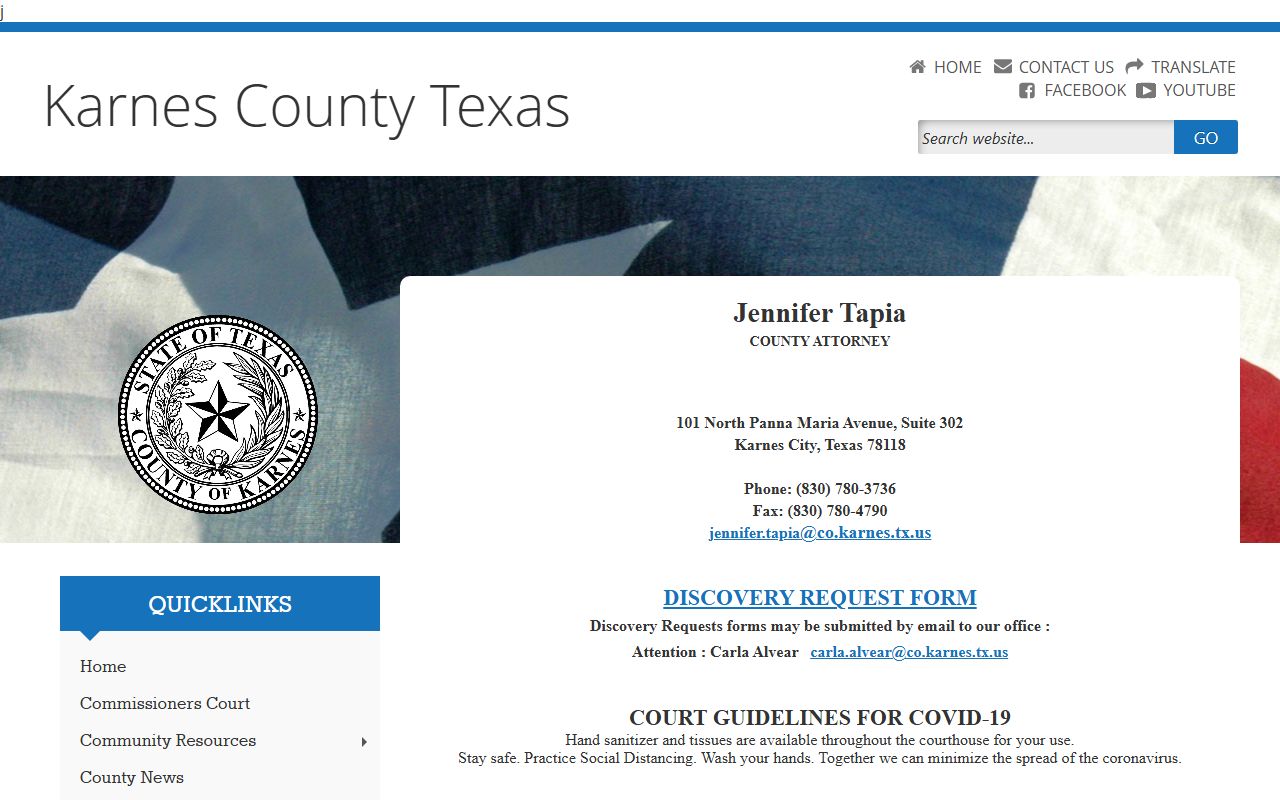Karnes County booking photo records County Attorney page
