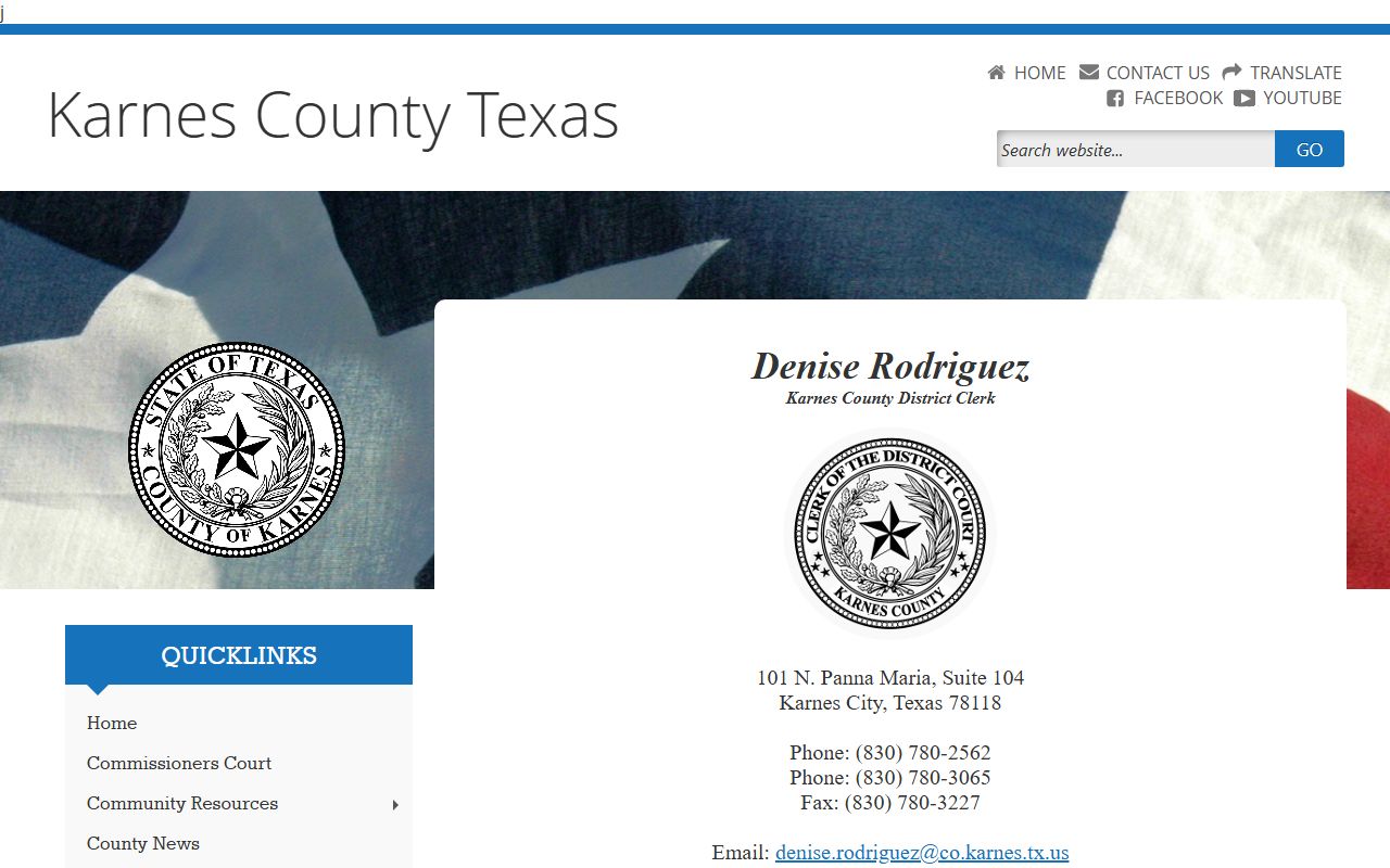 Karnes County court records District Clerk office page